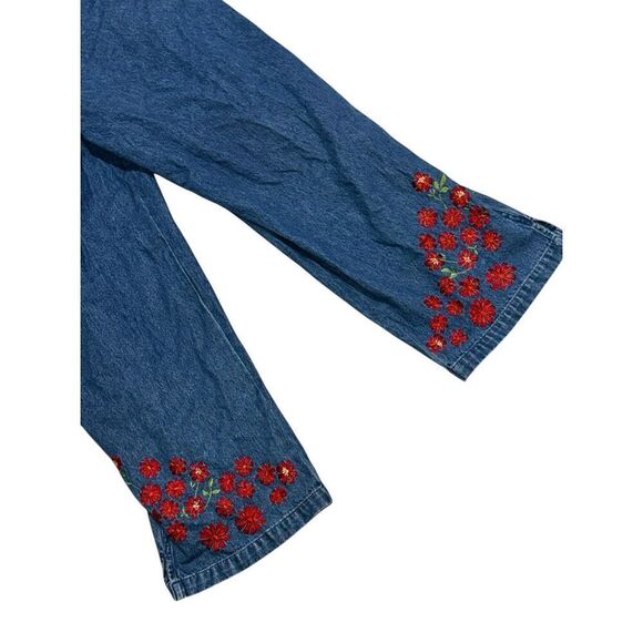 NEW WITH TAGS WOMEN DENIM & CO Y2K Embroidered floral details Denim Overalls Dun - Picture 3 of 13